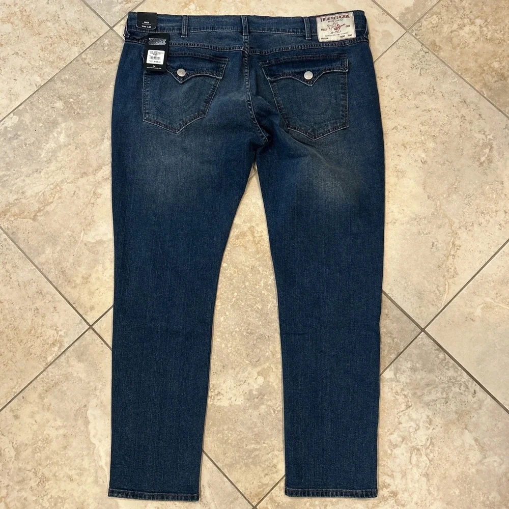 True Religion Rocco Jean Men 44x32 Blue Denim Relaxed Skinny Medium Harvest Wash